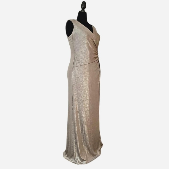 LAUREN RALPH LAUREN Women's Metallic Silver Sleeveless Evening Dress. Size 16 - Picture 6 of 13